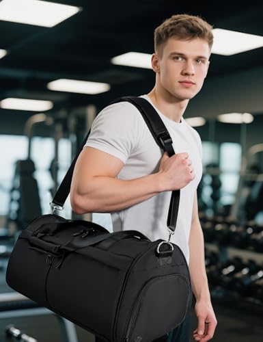 Vuudh Gym Bag with Ventilated Shoe Compartment - Travel Duffel Bag with Wet Pocket, Spacious & Durable for Fitness, Travel, and Weekend Trips(Blcak)2