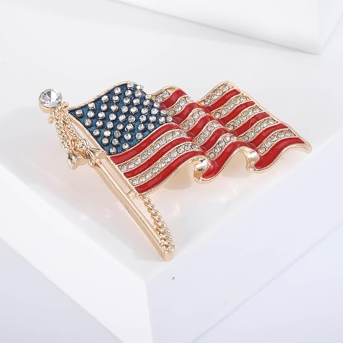 Image of Rhinestone Bowknot USA Flag Brooch Pin for Women Fashion Crystal 4th of July American Patriotic Medal Blue Red Brooches Independence Memorial Day Jewelry