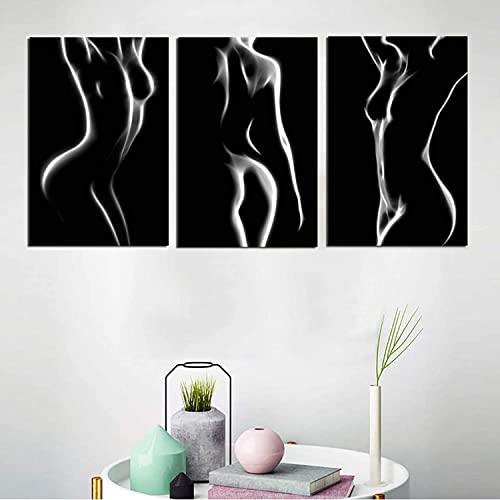 Sexy Woman Painting Nude Girl Silhouette Posters And Prints 3 Pieces/Set Black And White Wall Art Canvas Pictures For Living Room Home Decoration (Framed,16X24Inchx3) #TOP4