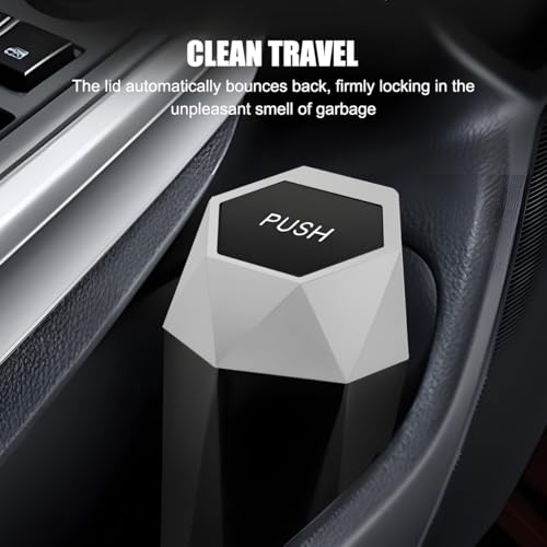 Image of Car Trash Can with Lid, Mini Leakproof Fragrance Vehicle Cup Holder Garbage Bin for Console Door, Small Portable Auto Interior Dustbin Organizer Accessories, Universal Fit (Silver)