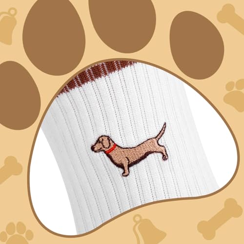 YANSYUN Dackel Socken Geschenk für Hundebesitzer Bestickte Dackel Crew-Socken 36-42 Tennissocken Sportsocken Hunde Motive Sneakersocken Hundesocken Lustige Dog Geschenkideen für Hundeliebhaber