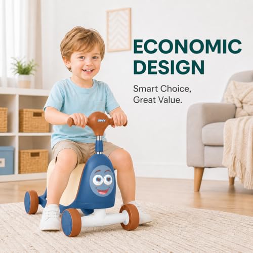Image of ZIVY Orry Rider 2in1 Kids Scooter & Ride-On Toy Car | Convertible Stand & Drive Scooter | Extra-Wide Comfort Seat, Stainless Steel Stem, Easy Steering & Smooth Wheels for Indoor /Outdoor (Blue)