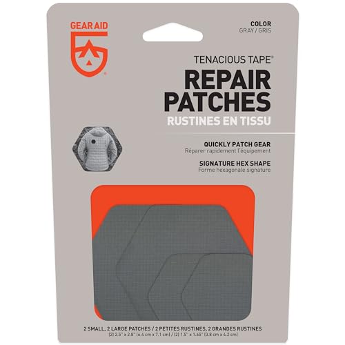 Image of GEAR AID Tenacious Tape Hex Repair Patches, 2.5 inch & 1.5 inch, Gray, 8 Count | Pre-Cut Peel-and-Stick Repair Patches for Fixing Holes, Tears and Burns in Jackets, Tents, Sleeping Bags and Gear