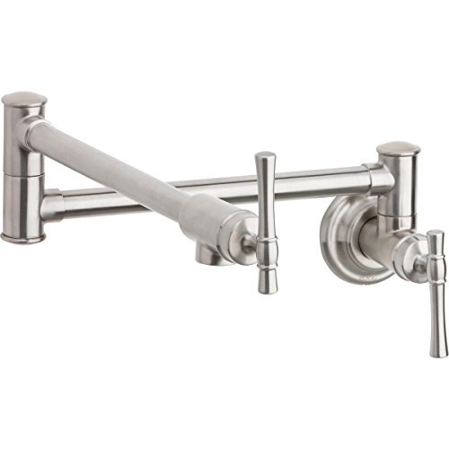 Elkay Explore LKEC2091LS Single Hole Wall Mount Pot Filler Kitchen Faucet with Lever Handles, Lustrous Steel Elkay Explore LKEC2091LS Single Hole Wall Mount Pot Filler Kitchen Faucet with Lever Handles, Lustrous Steel