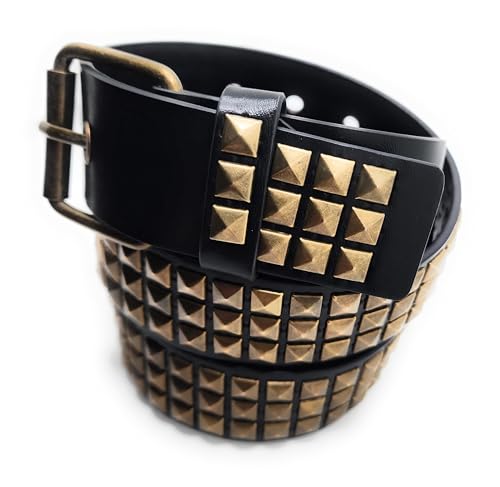 Brass on Black Pyramid Studded Belt Trim-to-Fit Punk3