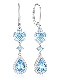 Neuchois 925 Sterling Silver Earrings for Women Teardrop Leverback Earrings Drop Dangle Birthstone E