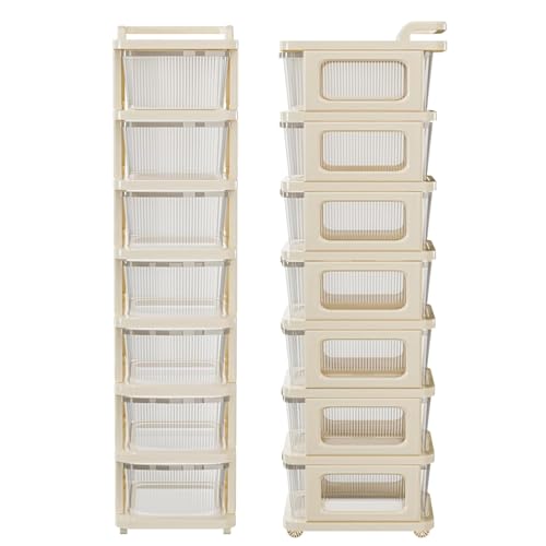 Image of Heavy Duty Plastic Storage Drawer with Wheels | Modular Cabinet for Bedroom, Office, Home or Classroom| Chest of Drawers Organiser for Cosmetics, Kitchen items, Toys (White Transparent, 7)