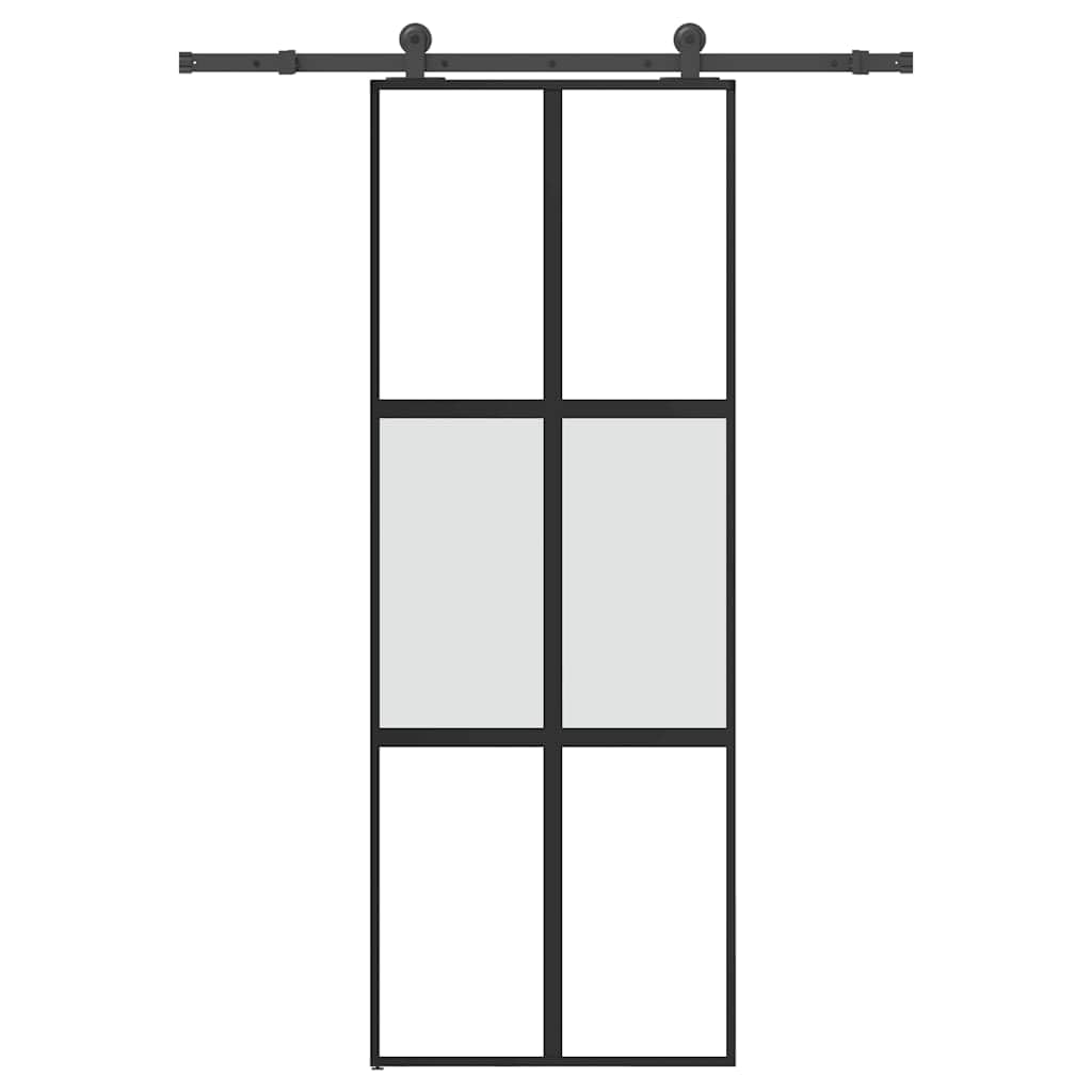 Schiebetür mit Beschlag 76x205 cm aus Hartglas und Aluminium in Schwarz matt, inklusive Laufschiene und Türstopper, leichte Montage, leises Gleiten, robustes Material für Wohnungstür