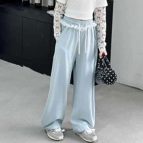 Barrel Sweatpants Kids Girls Lace Bow Barrel Leg Sweats Pants Coquette Drawstring Baggy Wide Leg Pants Loose High Waist Y2K3