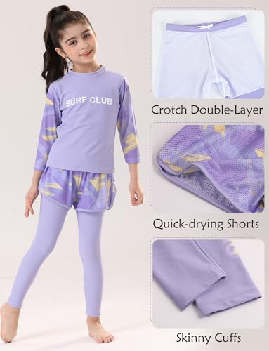 Happy Cherry Girls Rash Guard Swimsuit 3 Piece Long Sleeve Swim Shirt with Shorts Long Pants Bathing Suit Swimwear4
