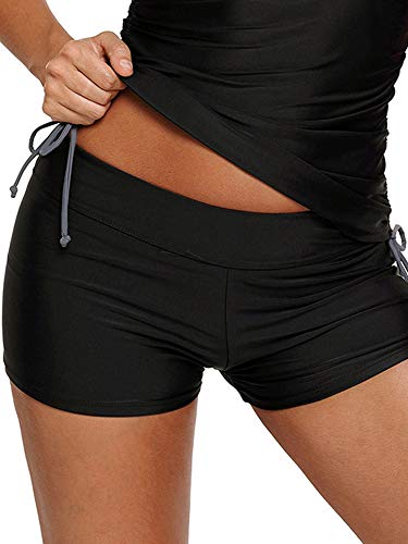 WILLBOND Women Swimsuit Shorts Tankini Swim Briefs Side Split Plus Size Bottom Boardshort Summer Beach Swimwear Trunks (M) Black