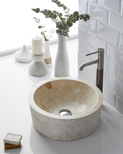 MG Valencia BAHÍA CREAM Vasque à Poser en Pierre. Lavabo Salle de Bain, Ronde, Crème, Lavabo WC,...