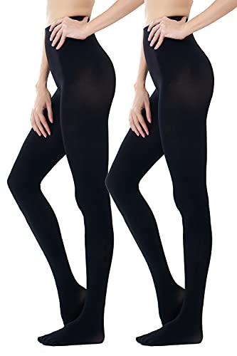 HeyUU Women's Semi Opaque Solid Color Soft Footed Pantyhose Tights 2 Pack Black