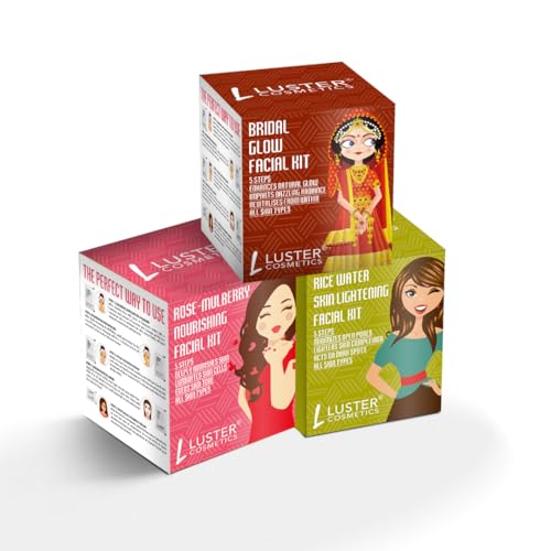 Combo Pack | Bridal Glow Facial Kit | Rose-Mulberry Facial Kit | Rice Water Facial Kit | 5 Step Facial Kit | Single Use Mini Facial Kit | Facial Kit for Women & Men – 45g each.