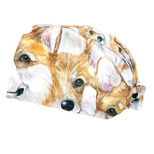 Chapeaux bouffants JDEZ : lot de 2 casquettes de travail ajustables avec motifs chien et fleurs