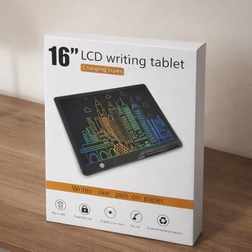 Image of 16 Inch LCD Writing Tablet, Colourful Screen Digital Slate for Kids & Adults, USB Rechargeable E-Writer Doodle Board, Electronic Drawing Pad for Home, School & Office, Magic Slate E-Slate
