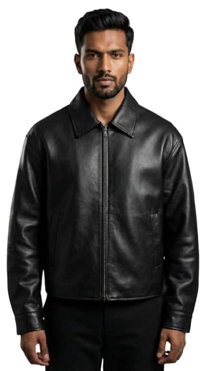 Gigavibe Men's Black Leather Jacket | Stylish Casual Biker Spread Collar Jacket with Zip Closure | Soft Leather Regular Fit for Travel, Riding, Party & Office Wear-picture-39