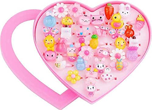 Girls Kids Cartoon Pretend Play Toy Fancy Finger Rings for Birthday Gifting Comes in Pink Heart Shape Gift Box .Suitable for Age 2 - 10 yrs.