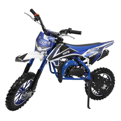 50cc Kids Dirt Bike, 2-Stroke Mini Dirt Bike, Gas Bike for Kids & Adults, Motocross Off-Road Tires Shock Absorption Springs Pit Bikes, Speeds Up to 40 KM/H, motos para niños gasolina (Blue-White)