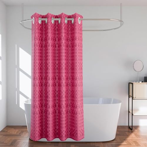 Image of Kuber Industries 7 Ft Waterproof Check Eyelet Shower Curtains for Bathroom | Washroom Partition Screen & Wall Divider Parda for Bath | Pink