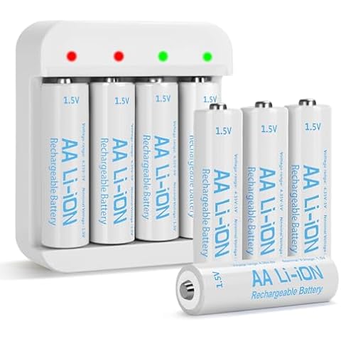 Lithium AA Batteries Rechargeable 1.5V 8 Pack 3600mWh with Charger (4-Bay Independent Slot), Long Lasting Double A Size Battery for Blink Camera Cover