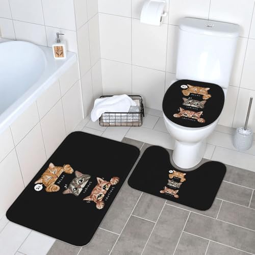 トイレマット 猫柄 ねこ バスマット 3点セット ふたカバー 吸水 おしゃれ 滑り止め トイレ床マット カーペット フタカバー 便座カバー U型 O型 兼用 浴室 家庭用
