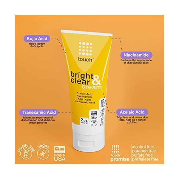 Skin-Lightening-Brightening-Cream-for-Dark-Spots-on-Face-10-Azelaic-Acid-Hyperpigmentation-Treatment-with-Kojic-Acid-Tranexamic-Acid-Niacinamide--Age-Spot-Sun-Spot-and-Melasma-Remover TOUCH Skin Bright Cream for Dark Spots on Face - Azelaic Acid with Kojic Acid, Tranexamic Acid, & Niacinamide â Age Spot, Sun Spot, and Melasma
