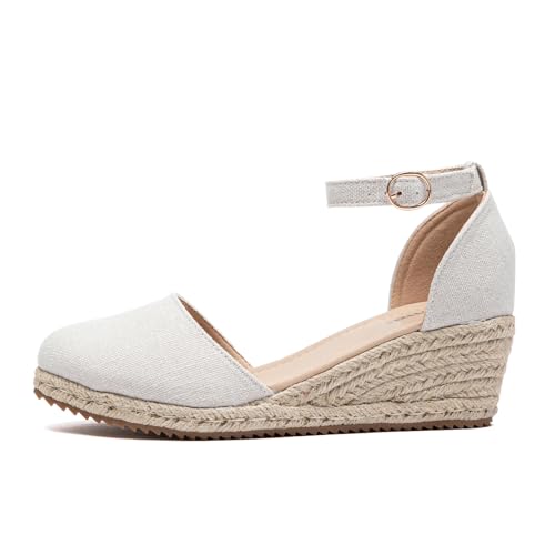Mintzice Women's Closed Toe Solid Cross Vamp Ankle Strap Espadrille Wedge Sandals2