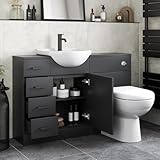 Affine® 1165mm Toilet Vanity Unit Reversible Combination Bathroom Suite Furniture Set, Freestanding Drawer Cabinet, Wash Basin Sink, WC Pan, Seat & Concealed Cistern, Matt Black - Image 2