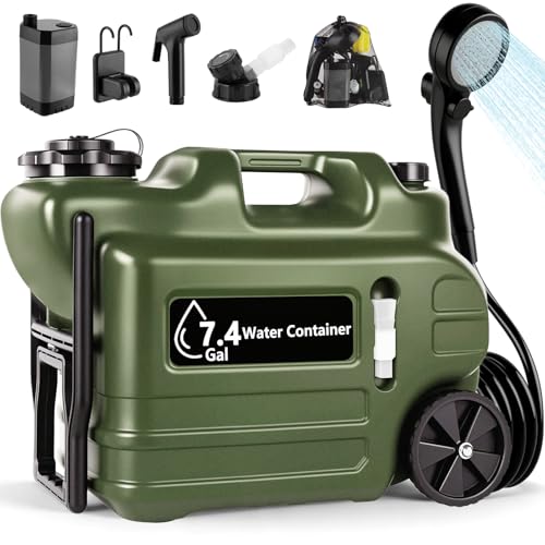 Ducha portátil para camping, kit de ducha con recipiente de 28L, bomba de 6000mAh, cabeza de ducha y boquilla, ideal para exteriores, viaje, senderismo, RV, baño de mascotas, auto y plantas miniatura 1