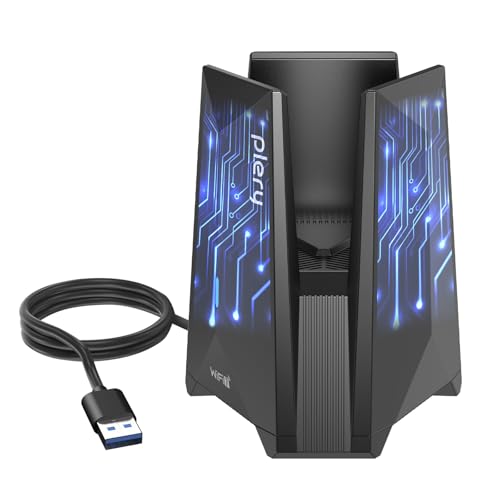 PLERY BE6500 USB WiFi 7 Adapter for Gaming 4K Streaming, Tri-Band 6500Mbps Wireless Dongle for Desktop PC with Type-C to USB 3.0, Driver-Free for Home Office & Entertainment, Support Windows 11/10