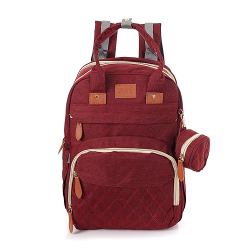 Image of Diaper Bag Backpack with Built-in Changing Station,Large Capacity Waterproof Mummy Bag with Bassinet,Insulated Pockets,Laptop Compartment & Organizer for Baby Essentials Travel,Unisex-Maroon