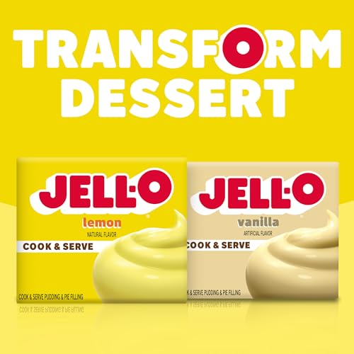 Image of Jell-O Cook & Serve Pudding & Pie Filling Mix, Lemon Flavor, Fat Free Stovetop Dessert for Baking, Pies & Custards, 2.9 oz (Pack of 4)