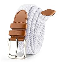 VONMELLI Mens Belt Elastic Belts for Men Stretch Braided Fabric Belts Casual Black Woven Golf Belt for Jeans White L