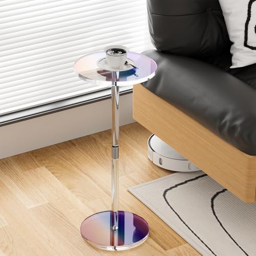 HuiDao Acrylic Side Table, Iridescent Drink Table for Small Spaces, 10" L x 10" W x 21.3" H, Round End Table for Living Room, Bedroom, Office, Easy Assembly - image 4