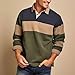 Mens Preppy Sweatshirt Casual Color Block Long Sleeve Pullover Slim Fit 3 Button Collared Golf Shirts Fashion Tops（1-Army Green,X-Large
