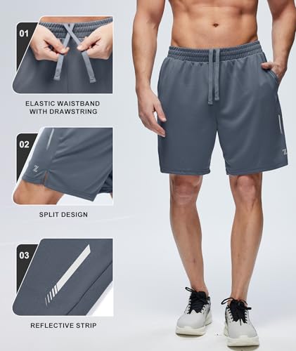 ZITY 7” Inseam Mens Athletic Running Shorts Mesh Quick Dry Gym Shorts Grey - image 6