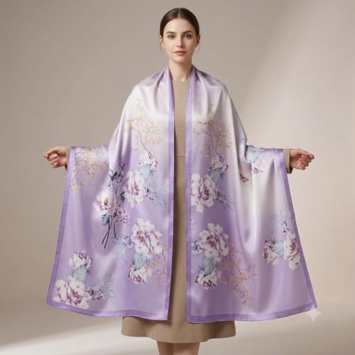 Image of Floral Printed Silk stole | silk Scarf for Women | stylish silk stole for women | Soft Lightweight Stole, Shawl & Neck Wrap | Scarf for Wedding, Party, Travel & Casual Wear