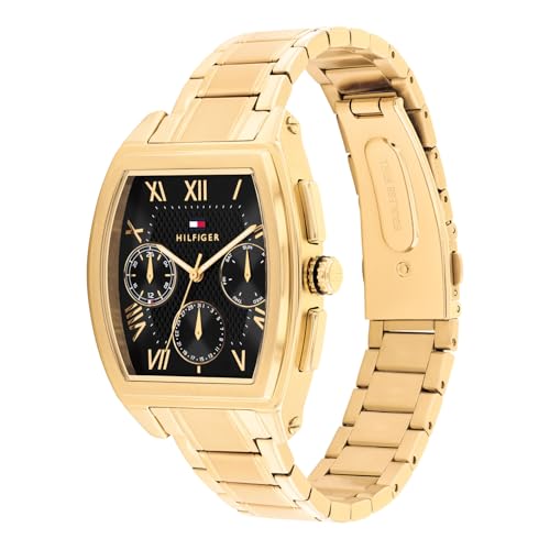 Image of Tommy Hilfiger Th-Oxford with Black Dial Gold Stainless Steel Strap Watch for Men - TH1710764