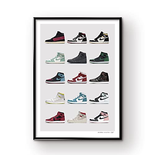 KICKS パイングリーン エアジョーダン1 スニーカーポスター ストリート イラスト ウォールアート インテリア ポスターフレーム付き【キックスポスター】