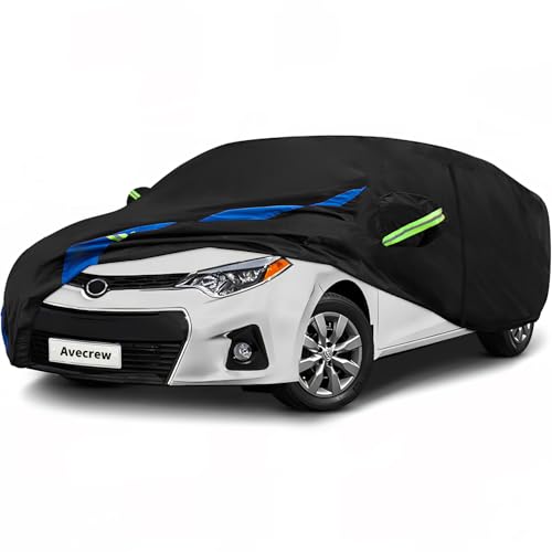 Image of Avecrew Car Cover Custom Fit for Toyota Corolla, Waterproof All Weather Full Exterior Cover Rain Snow UV Protection Cover with Side Door Zipper Design