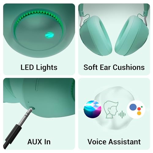 Image of ZEBRONICS Duke Wireless Over Ear Headphone with Up to 60h Backup, Bluetooth, Dual Pairing, Gaming Mode, Environmental Noise Cancellation (ENC), LED Lights, Deep Bass, Voice Assistant Support (Green)