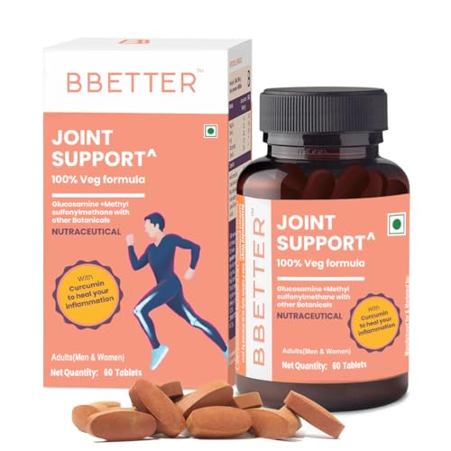 BBETTER Joint Support Supplement | 100% Veg Formula with Glucosamine Chondroitin MSM To Manage Joint Pains & Inflammation | Boswellia & Rosehip for Cartilage & Muscle Health - 60 Tablets