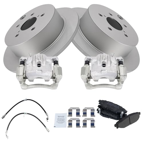 Image of TRQ Rear Brake Pad and Rotor Set Semi Metallic Coated Rotors Calipers Compatible with 2014-2018 Subaru Forester 2013-2015 XV Crosstrek 2016-2017 Crosstrek