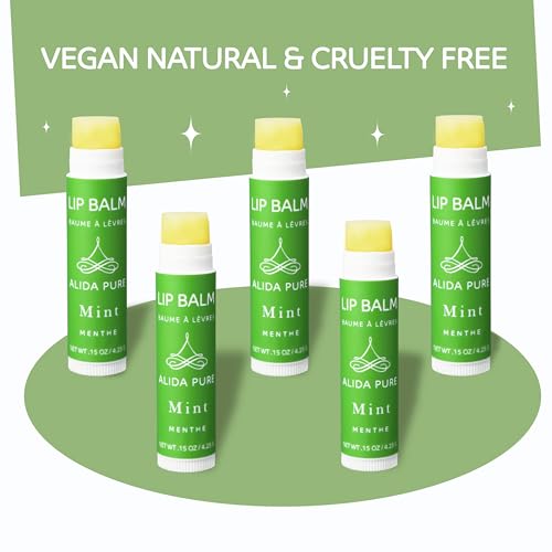 ALIDA PURE Mint Lip Balm Collection, Vegan Set, Beeswax Free, with Organic Jojoba and Avocado Oil, Vitamin E, Natural Moisturizer for Dry, Chapped Lips, 5 Tube Set