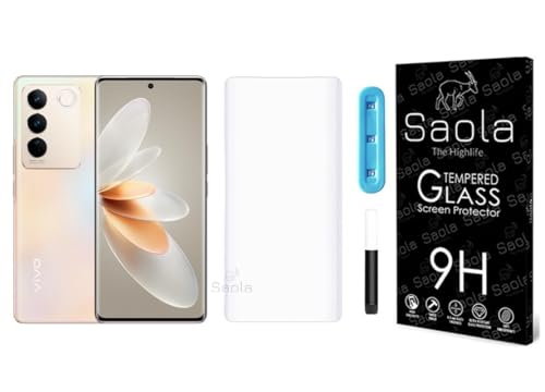 Image of Saola Curved UV Tempered Glass For Vivo V27 5G. Comes With UV Light & Glue For Finest Pasting. Edge To Edge Protection With Case Friendly Fit. (Pack Of 1)