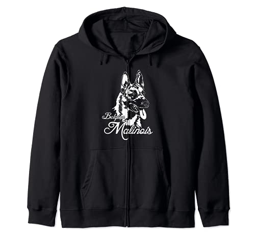 Belgian Malinois Dog Distressed Graphic design Zip Hoodie, Black