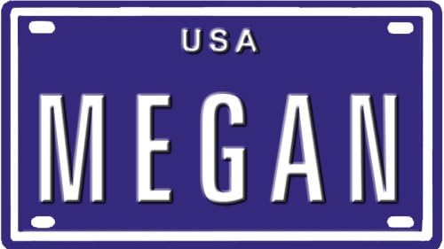 MEGAN USA MINI METAL EMBOSSED LICENSE PLATE NAME FOR BIKES, TRICYCLES, WAGONS, KIDS DOORS, GOLF CARTS, BABY STROLERS, PEDAL CARS. OVER 400 NAMES AVAILABLE. TYPE IN "NAME" USA PLATE IN SEARCH. YOUR NAME WILL SHOW UP.