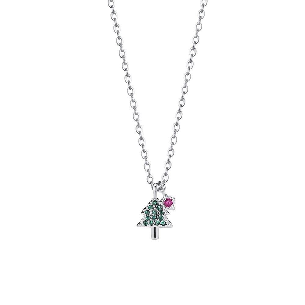 Mały diamentowy naszyjnik Dainty S925 Sterling Silver Choinka Naszyjnik Kobieta Śliczna cyrkonia Temperament Łańcuch do obojczyka Naszyjnik Łańcuchy męskie (srebrny jeden rozmiar)