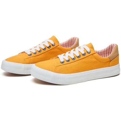 Iarus Women's Fashion Sneakers Low Top White Canvas Shoes for Womens Comfortable Breathable Lace-Up